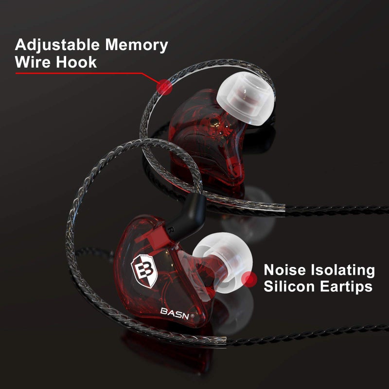 BASN Bsinger PRO in-Ear Monitors Hybrid Dynamic Dual Drivers Two Detachable MMCX Cables Musicians in-Ear Earbuds Headphones (Red) - Image 5
